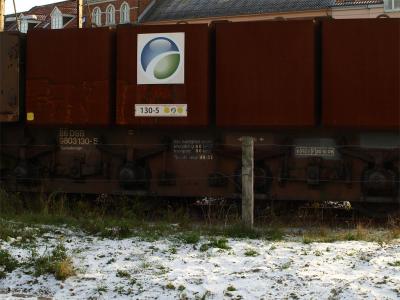 Detailbillede af DSB plov 130-5 ved pakhuset i Struer
